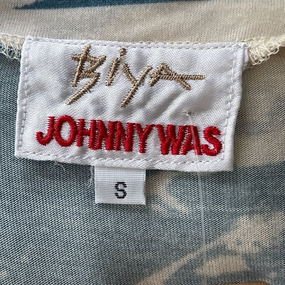 Johnny Was Biya Silk & Knit Popover Blouse Top Womens S Oversize Watercolor Blue - Picture 6 of 8